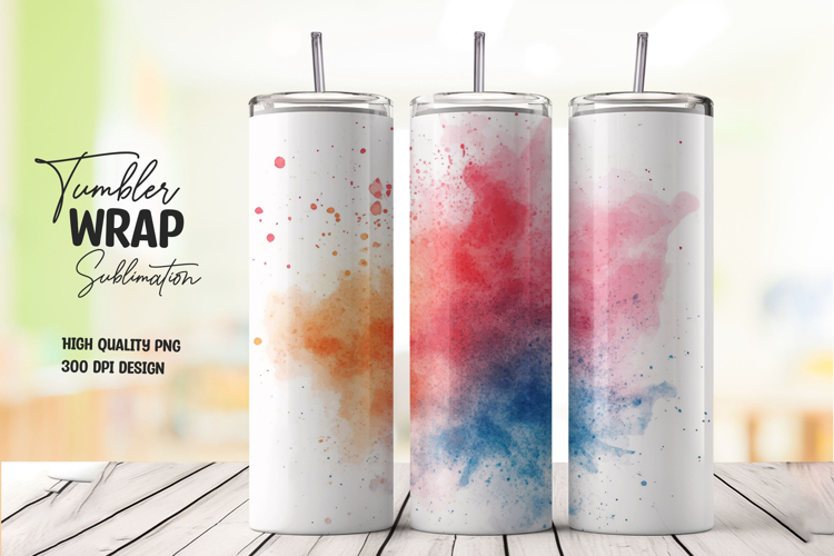 Red and Blue Color Splash Watercolor Tumbler Wrap PNG example image 1