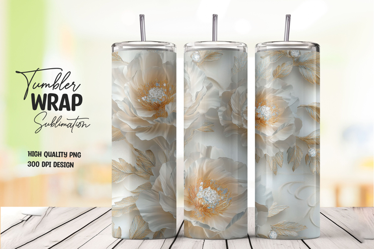 Gold White Floral Elegant Tumbler Wrap