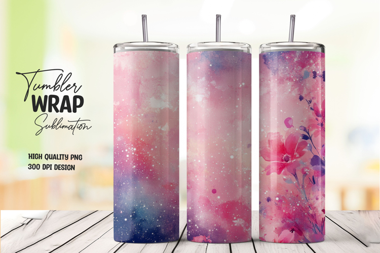 Magenta Floral Tumbler Wrap PNG