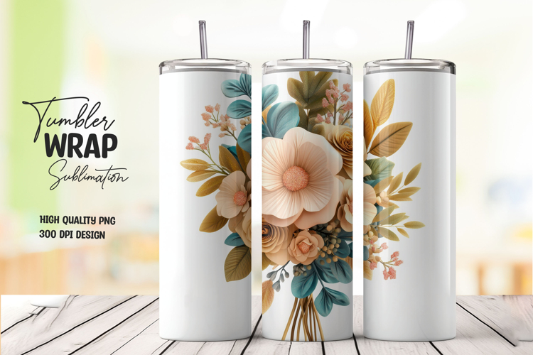 White Beige Flower Elegant Tumbler Wrap