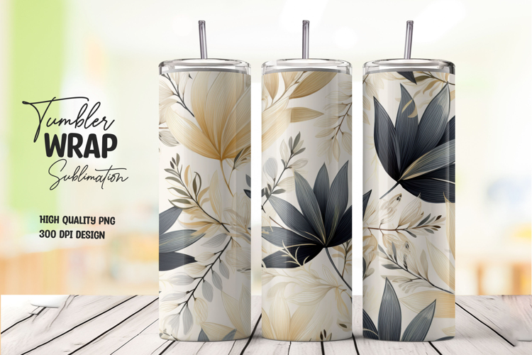 Blue Beige Floral tumbler wrap png