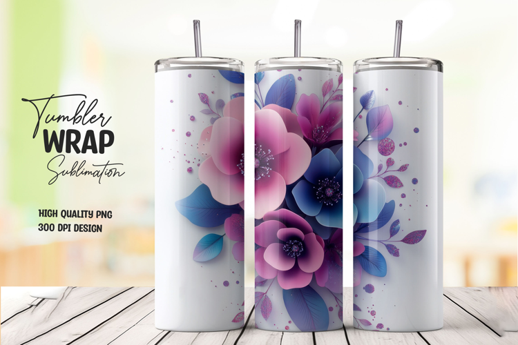 Blue Purple Floral Watercolor Tumbler Wrap