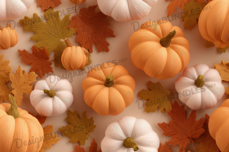 Pumpkins with White and Beige Autumn Background