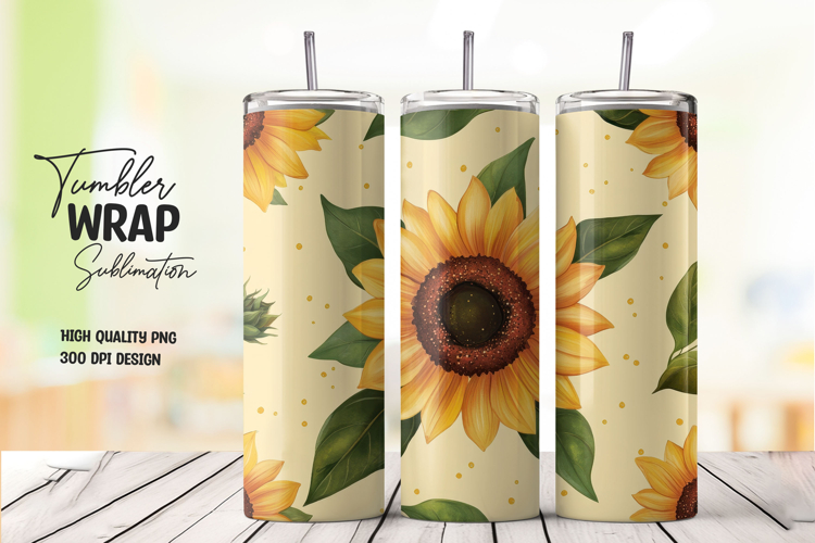 Minimalist Sunflower Leaves Tumbler Wrap PNG