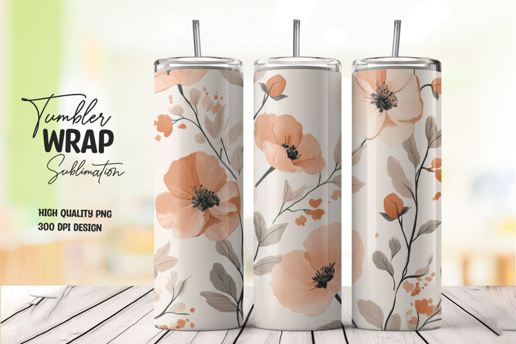 Peach Floral Seamless Tumbler Wrap