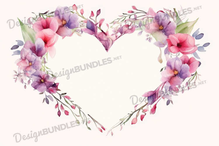 Watercolor flower heart shaped background