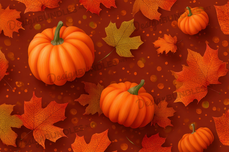 Pumpkins with Orange Autumn Leaves Background