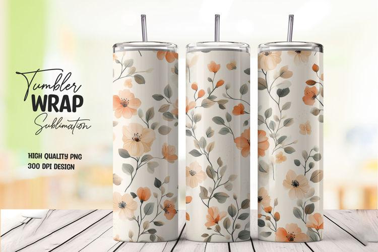 Cream Orange Floral Tumbler Wrap