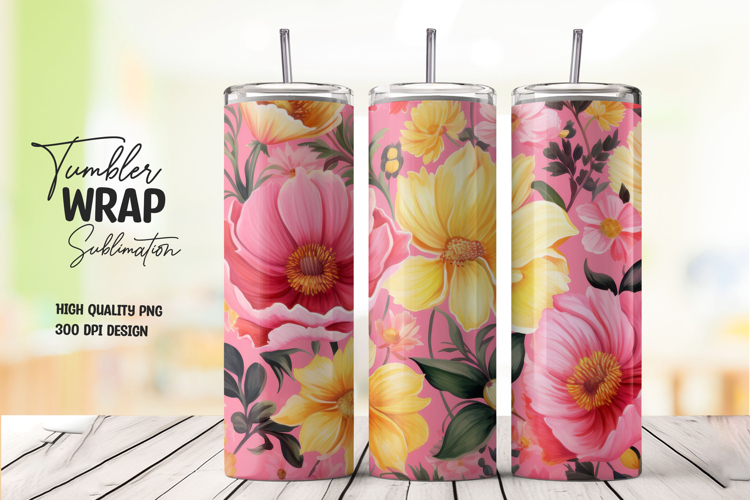 Pink Flower Mix Tumbler Wrap