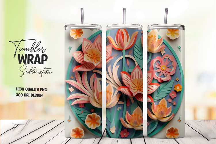 3d Colorful Bloom Fantasy Tumbler PNG