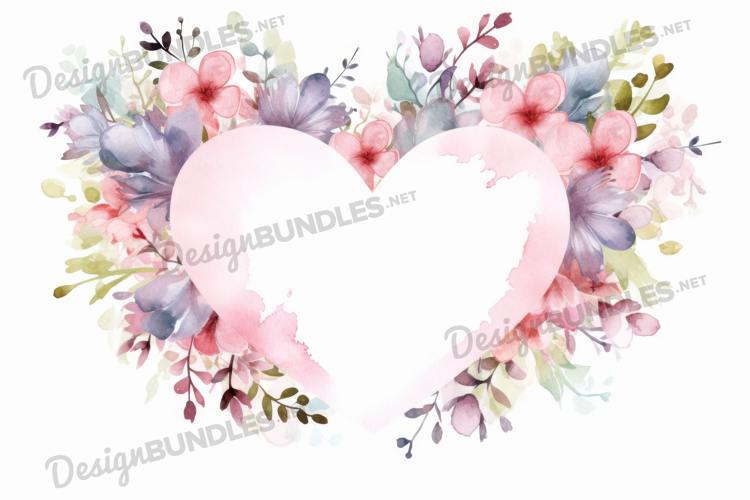 Watercolor floral heart frame background