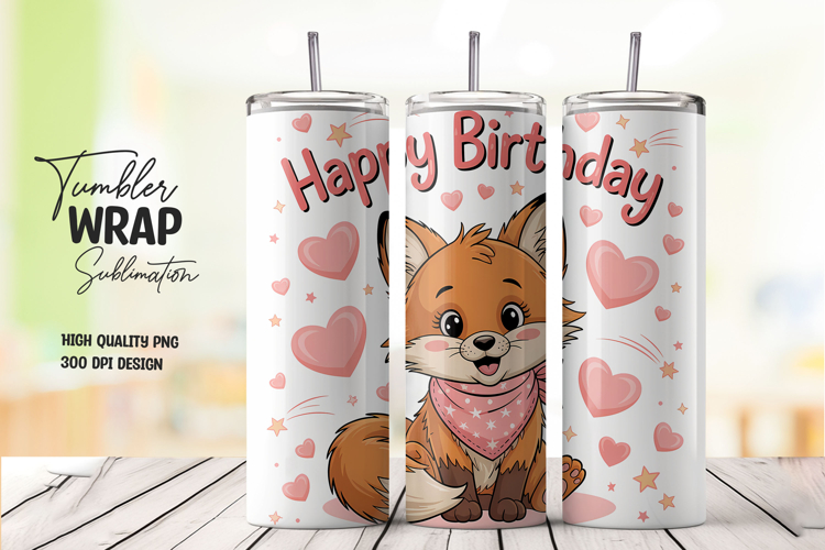 Happy Fox Birthday Pink Wrap Tumbler PNG