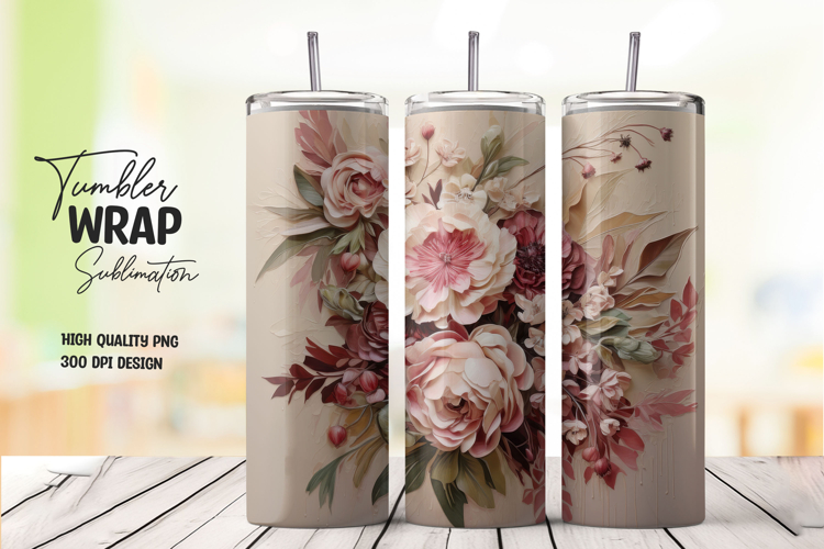 Burgundy Floral tumbler wrap png