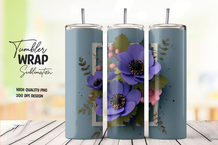 Purple Floral Tumbler Wrap PNG