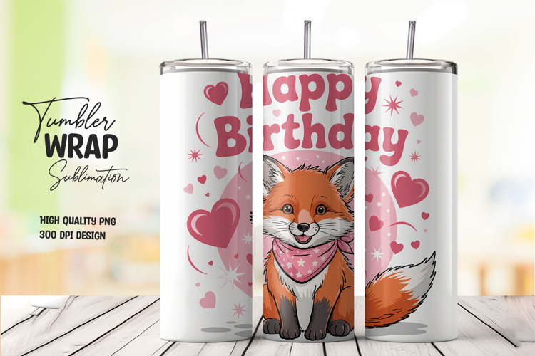 Happy Birthday Fox Party Wrap Tumbler PNG