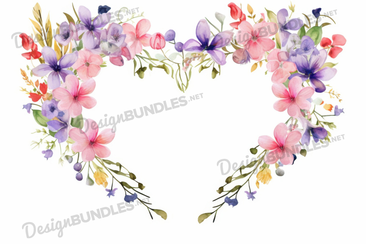 Watercolor floral heart shaped background