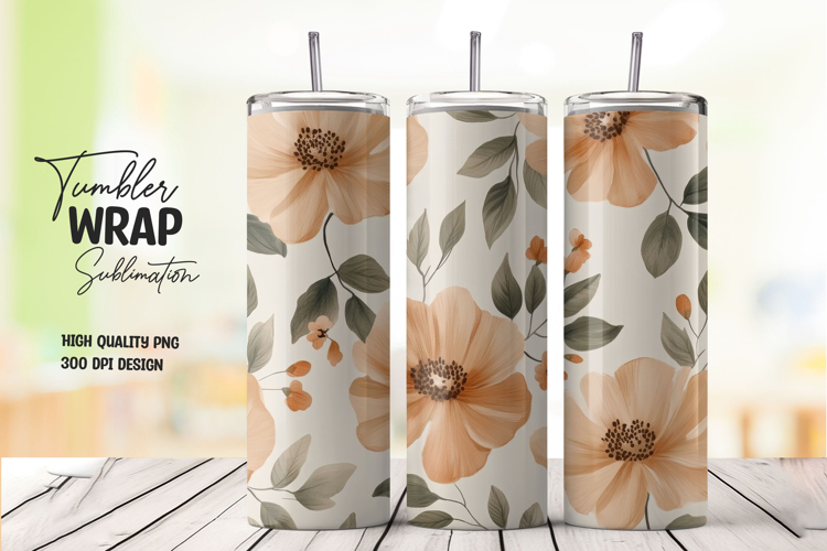 Brown Beige Floral Tumbler Wrap