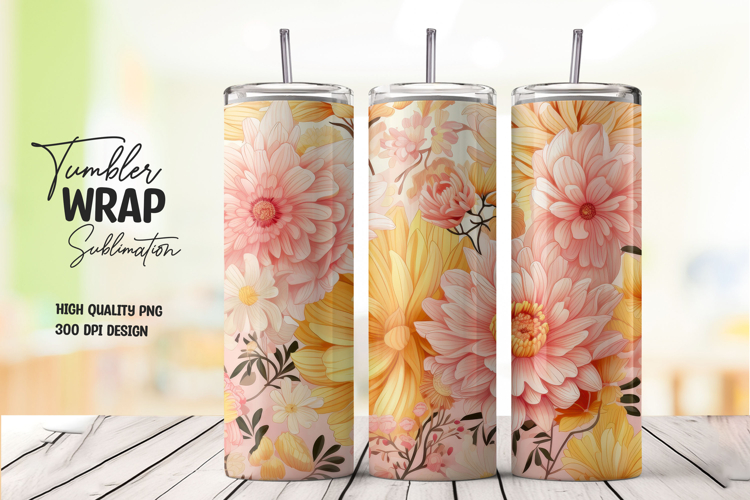 Peach Floral Tumbler Wrap PNG