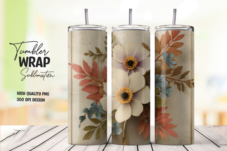 Autumn Floral Watercolor Tumbler Wrap PNG