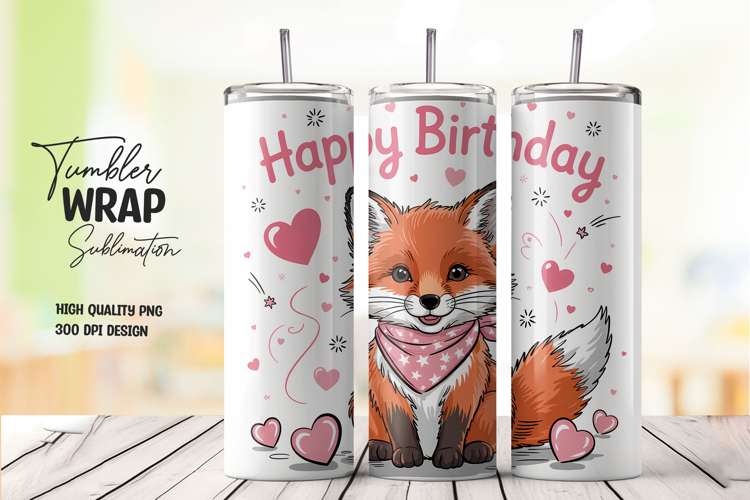Happy Fox Birthday Heart Wrap PNG