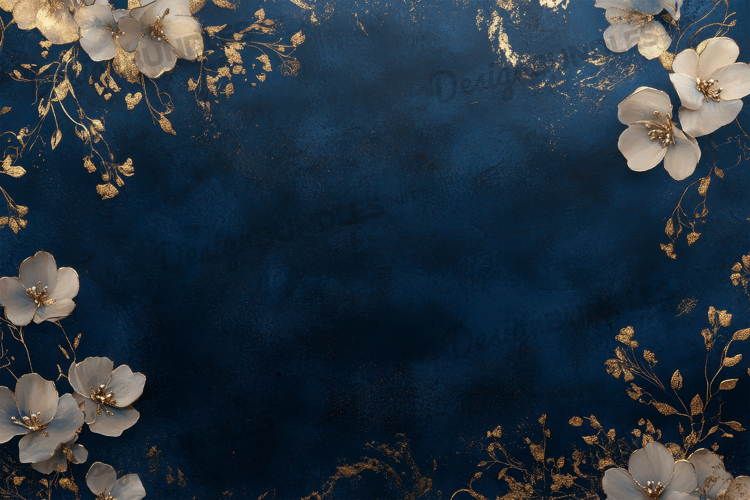 Elegant Dark Blue Gold Floral Background