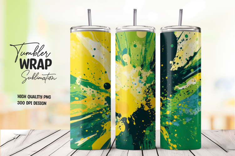 Yellow Green Paint Splash Tumbler Wrap
