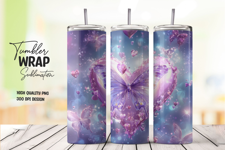 Purple Glitter Heart Tumbler Wrap