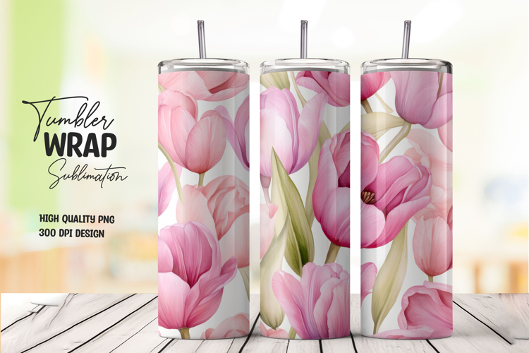 Pink Tulip tumbler wrap png