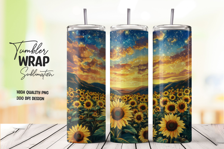 Sunflower Field Night Sky Tumbler Wrap