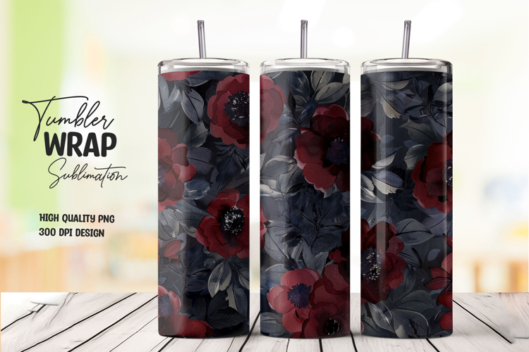 Dark Floral tumbler wrap png