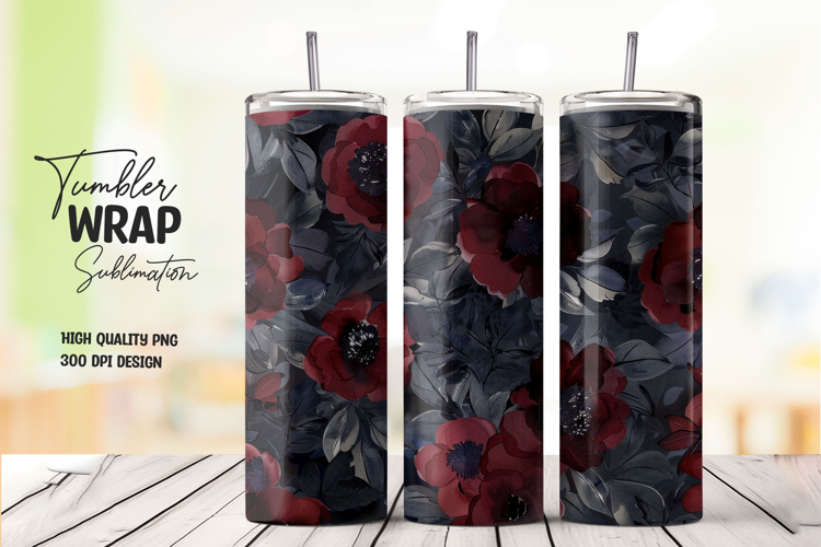 Dark Floral tumbler wrap png