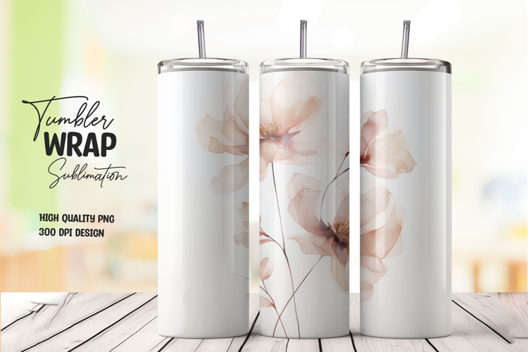 Beige Floral tumbler wrap png