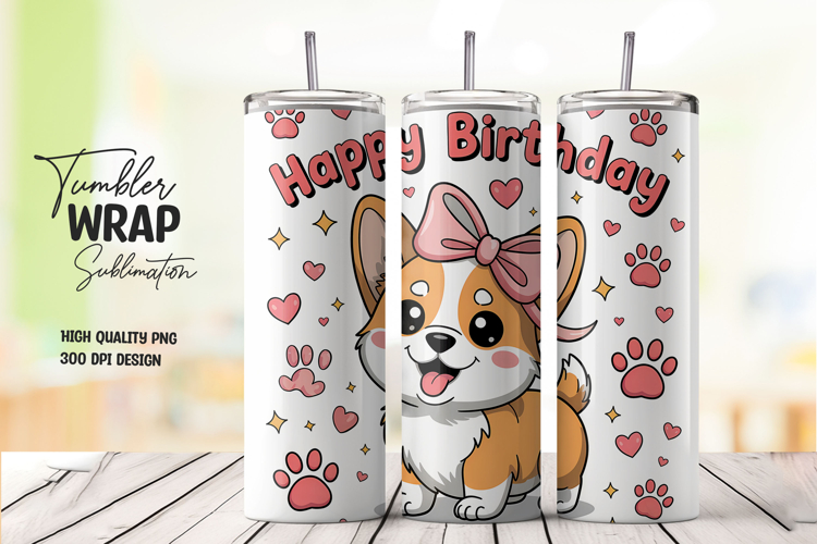 Corgi Birthday Paw Wrap Tumbler PNG