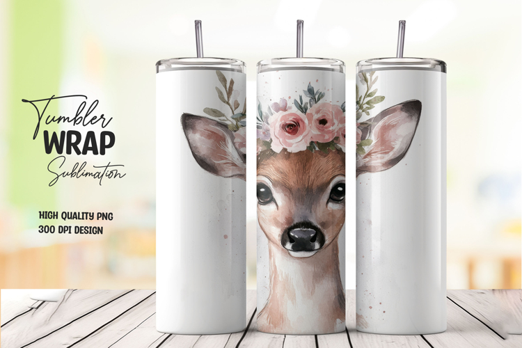 Sweet Floral Deer 20oz Tumbler Wrap Sublimation PNG