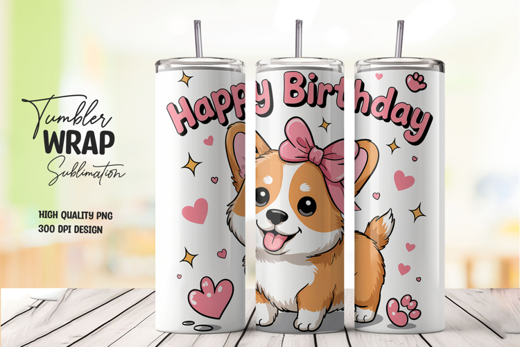Corgi Happy Birthday Wrap PNG