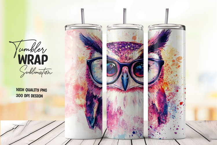 Owl Watercolor Tumbler Wrap PNG