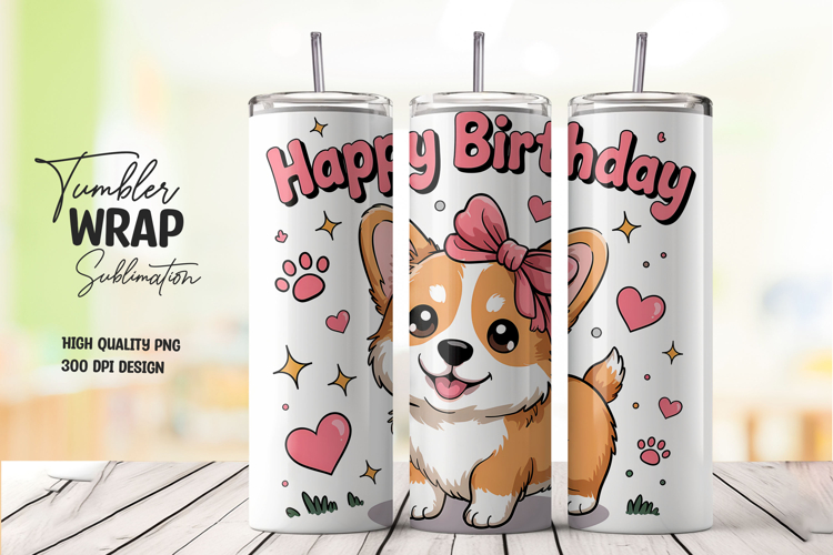 Cute Corgi Heart Birthday Wrap PNG