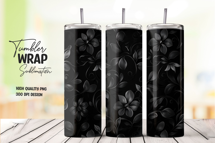 Black Floral tumbler wrap png