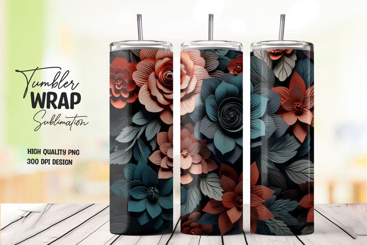 Dark Red Beige 3D Petal Floral Tumbler Wrap