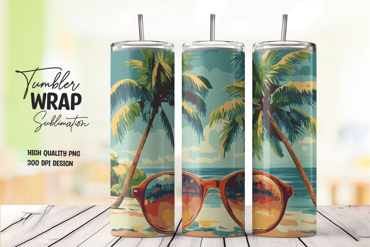 Tropical Beach Vibes Tumbler Wrap PNG
