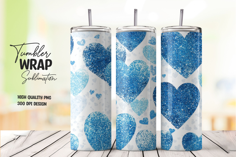 Blue Glitter Heart Tumbler Wrap