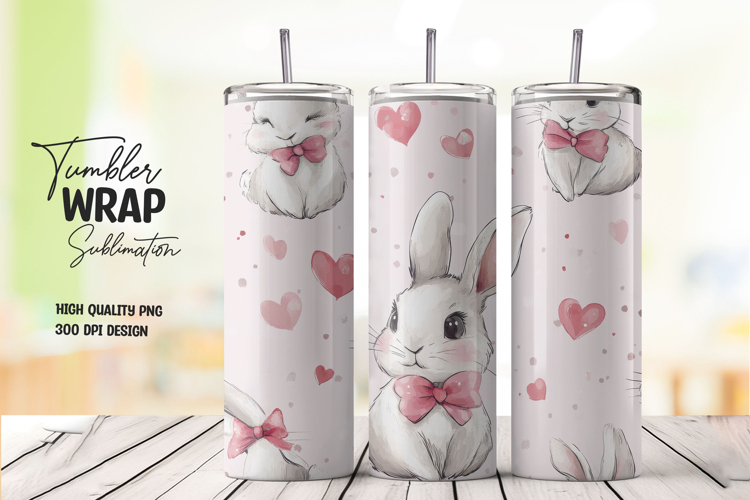 Bunny with Pink Flowers 20oz Tumbler Wrap