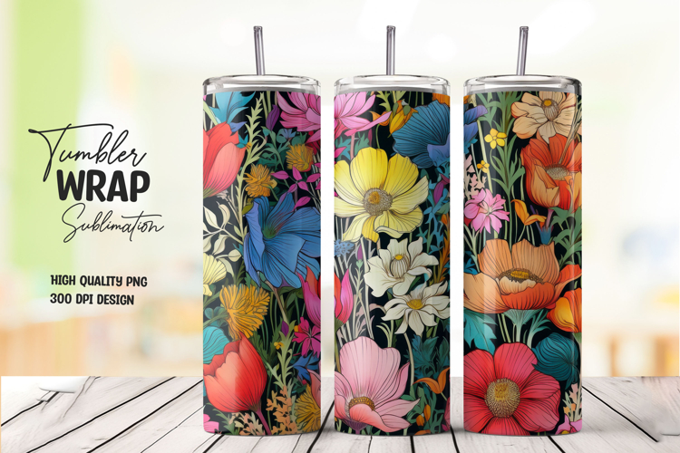 Colorful Bloom tumbler wrap png