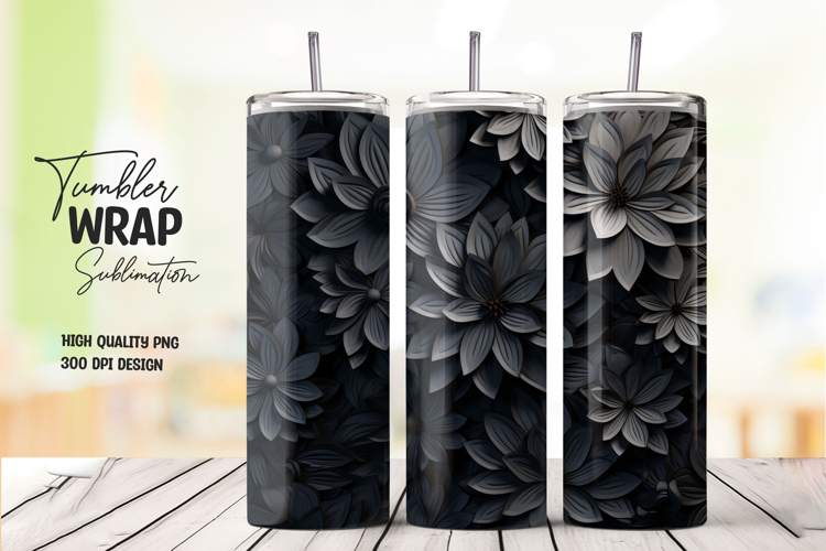 Black 3D Floral Petal Elegant Tumbler Wrap