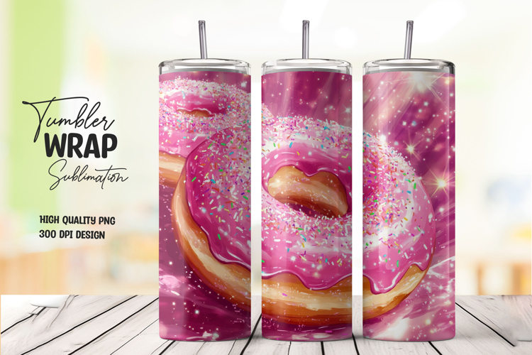 Glazed Donut with Pink Glitter Tumbler Wrap Sublimation PNG
