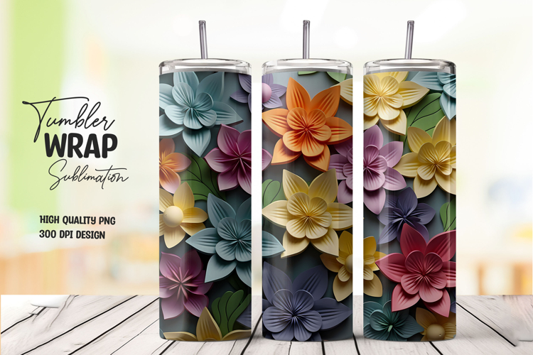 3d Multicolor Paper Flower Tumbler Wrap
