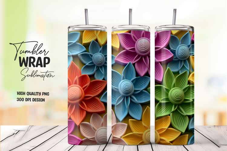 3dBlue Magenta Flower Tumbler Wrap