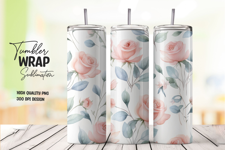 Blue Floral Leafy Tumbler Wrap
