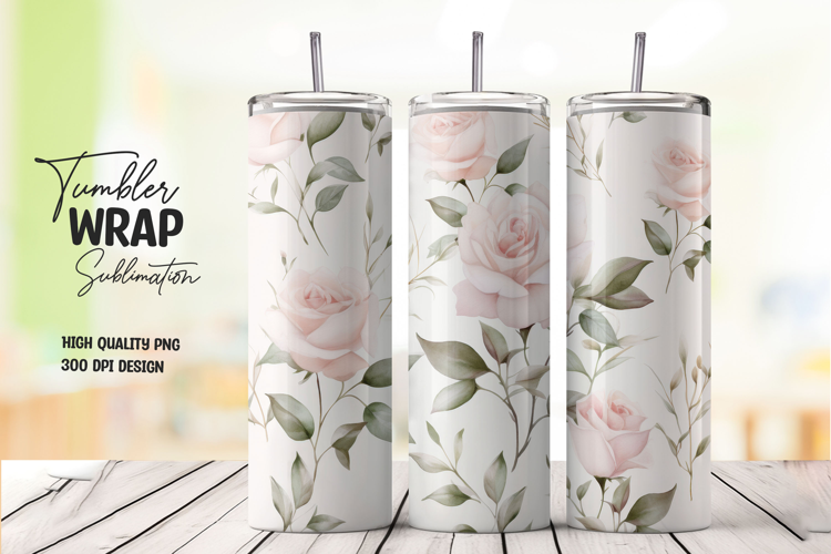 Cream Floral tumbler wrap png