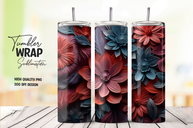 Red Blue 3D Petal Floral Tumbler Wrap